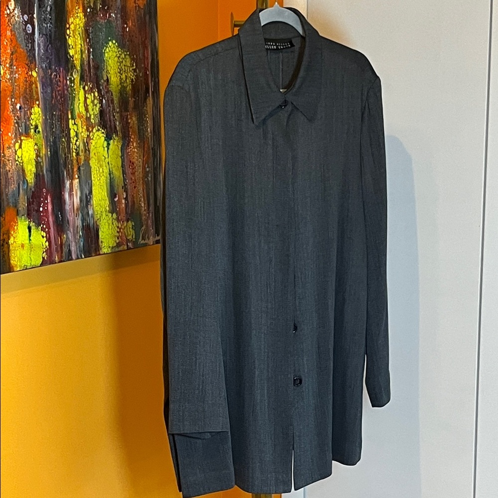 Ellen Tracy Charcoal Gray Long Button-Up Shirt Jacket